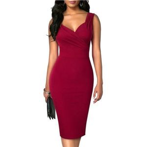 Women's Sleeveless Pleated Pencil Dress Burgundy